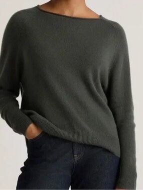 Quince Women's Mongolian Cashmere Boat Neck Pullover Sweater Green Moss Size M